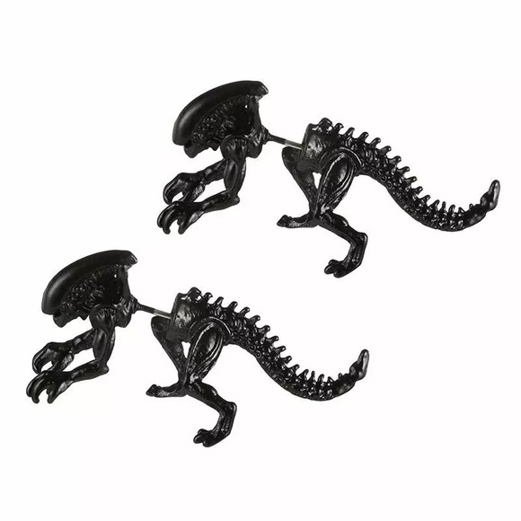 Punk Goth Alien Xenomorph Double Stud Earrings - Picture 8 of 16